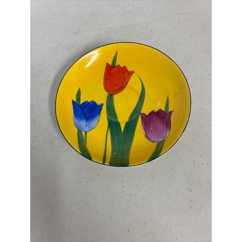 Vintage Okwan China Hand Painted Tulip Saucer Yellow Porcelain Japan 5.5 inch